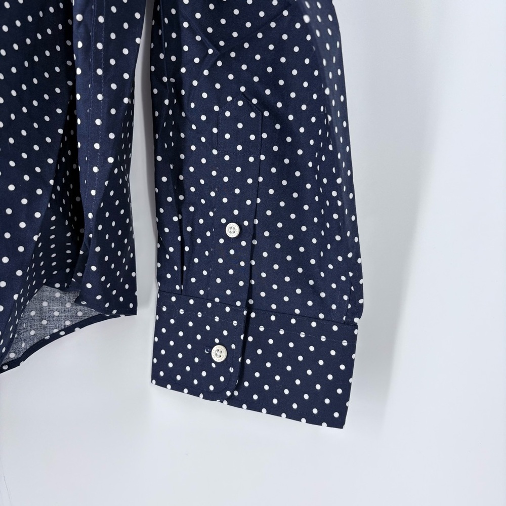 Lauren Ralph Lauren Navy Blue White Polka Dots Women’s Button Down Shirt - Picture 5 of 9